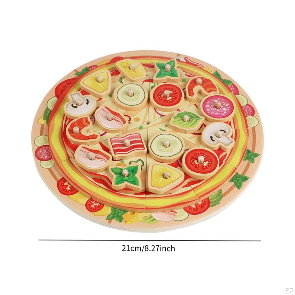 Wooden Pizza Set Cutting Food Play Toy Hand Eye Coordination Education Playset Kitchen Toys for