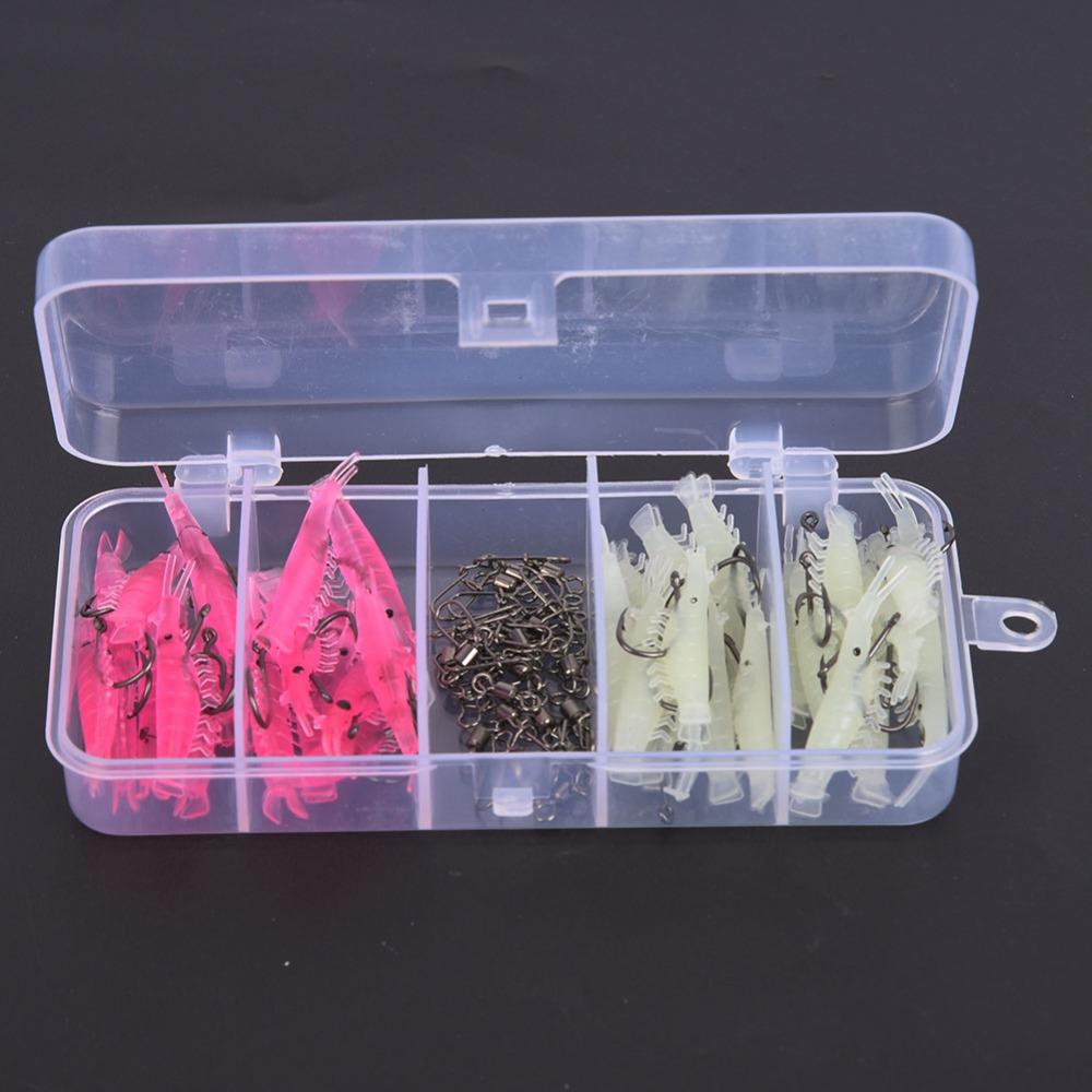 60PCS Soft Shrimp Bait Set with Hook Connector Lures Shrimp Bass Fishing Lures Kit  Sea Fishing