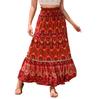 Women's Ethnic Style Printed Skirt Bohemian Beach Skirt Hollow Lace Splicing Long Skirt For Women