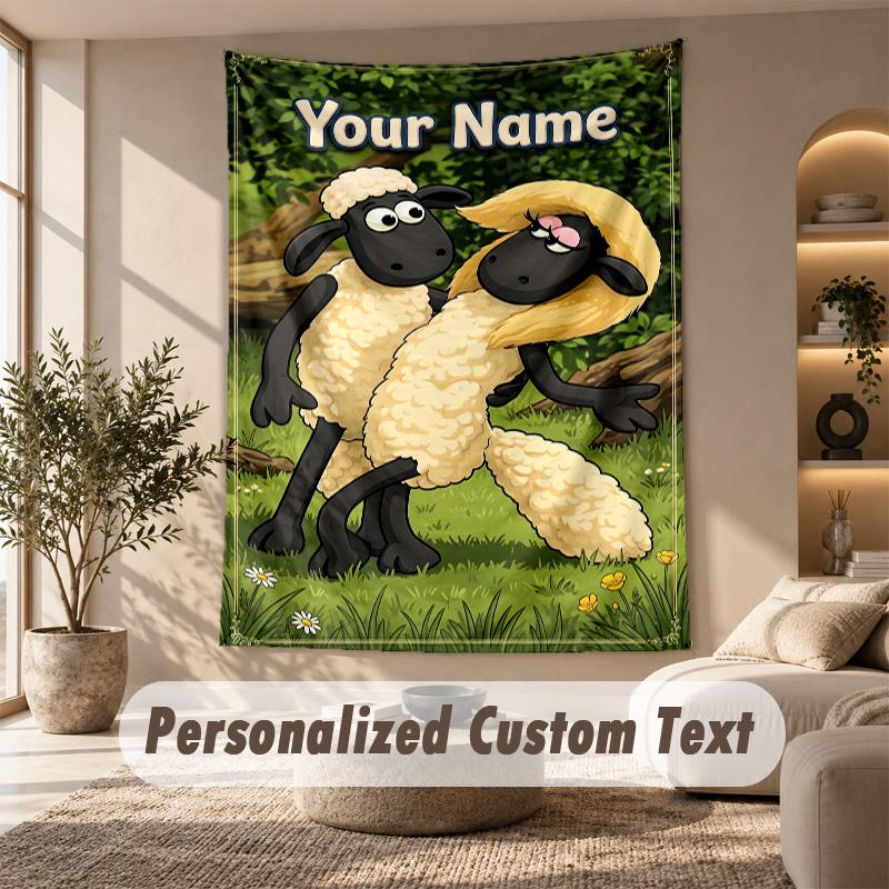 Shaun the Sheep Tapestry, Personalized Custom Text, Wall Hanging Tapestry For Living Room Home Wall Decor