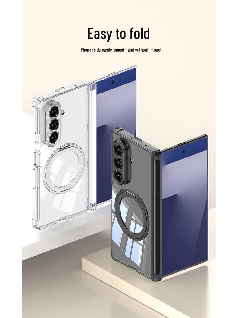 Samsung Z Fold7 Airbag Anti-Fall MagSafe Case with Rotating Ring Stand and Transparent Shell