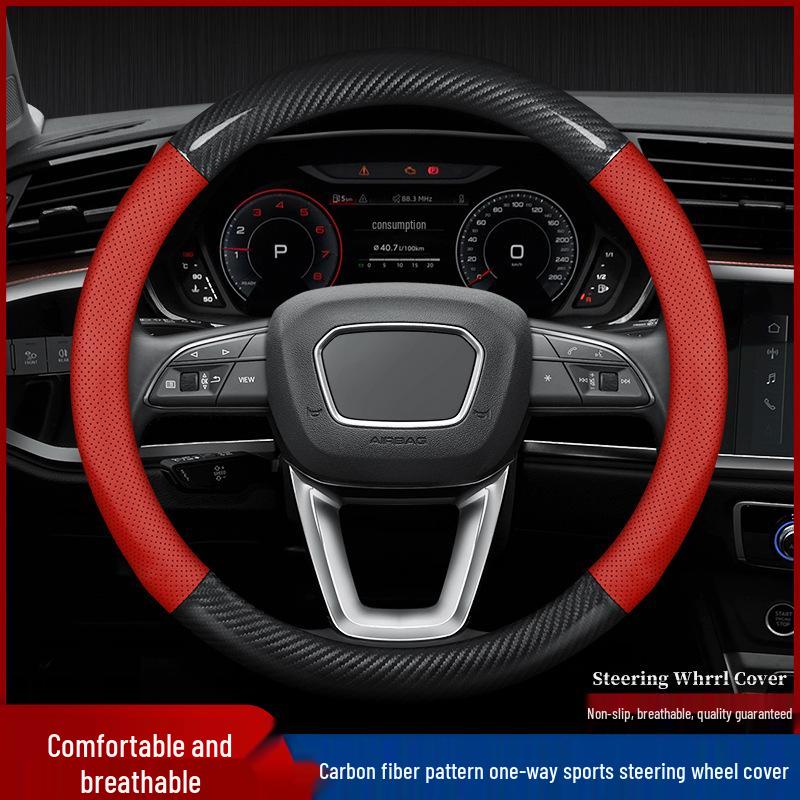 Roewe i5 (19-21) Steering Wheel Cover - Genuine Leather Suede, Four Seasons, Universal Fit, Carbon Fiber
