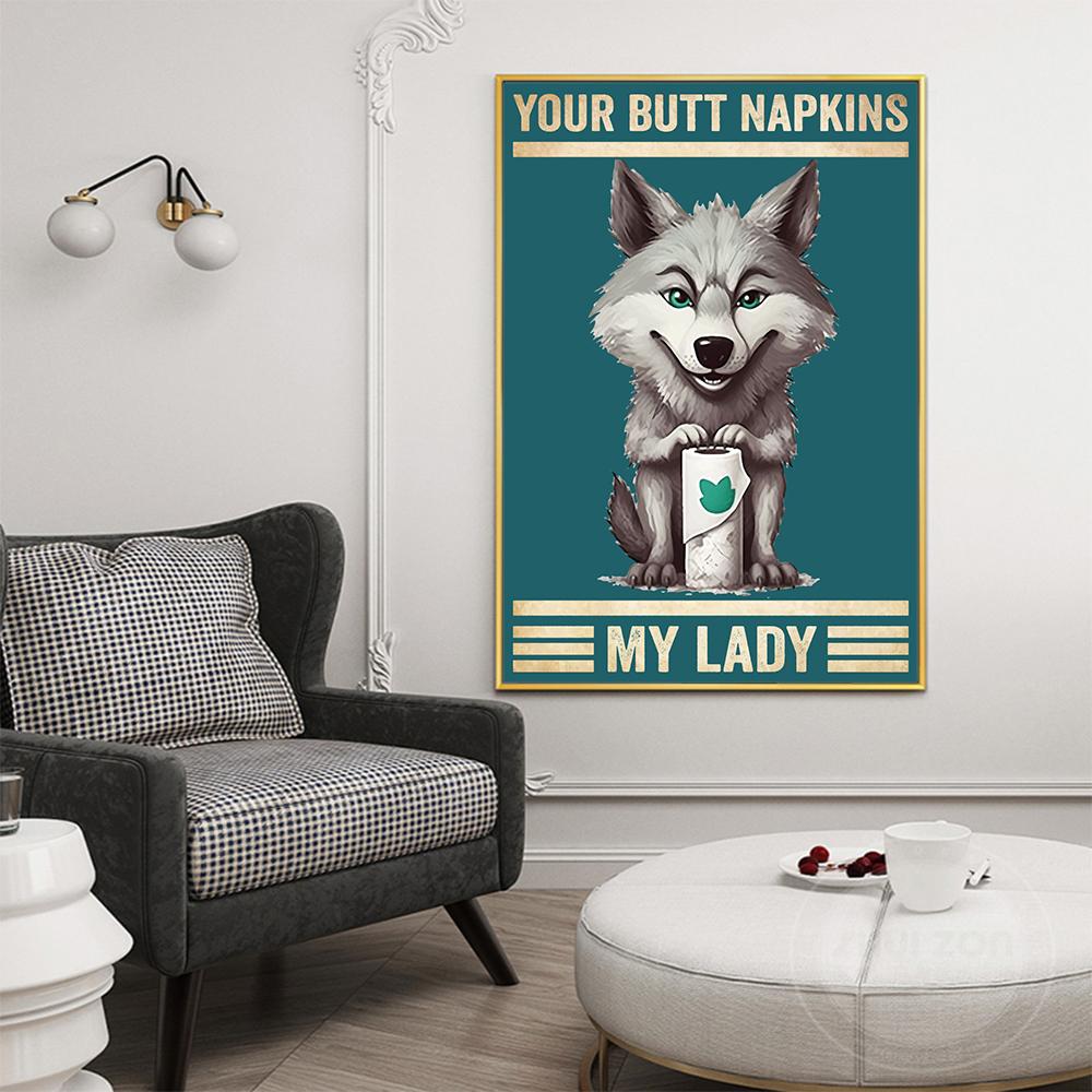 Салфетки для задницы Свинья Леди Смешной Юмористический Ретро Ванная Комната Настенный Арт Плакат Печать Туалет Животное Холст Картина Комната Домашний Декор