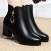 Soft Leather Women's Warm Wool Snow Boots High Heel Black  Beige   New Winter Stylish Anti-slip Side Zipper Ankle Boots