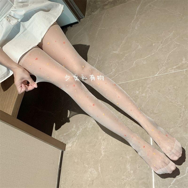 Сексуальная любовь - Сердце - Узорчатые прозрачные закрытые - Пряжа колготки тонкие жаккардовые - Вязаные колготки с узором "Любовь - Сердце" Милые чулки для девочек