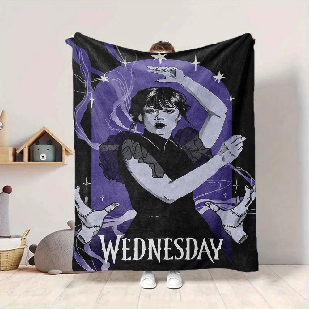 1Pc Wednesday Addams Returns Flannel Blanket, Soft And Comfortable, Casual Warm, Camping Travel, Christmas, Halloween Xmas Gift L1539
