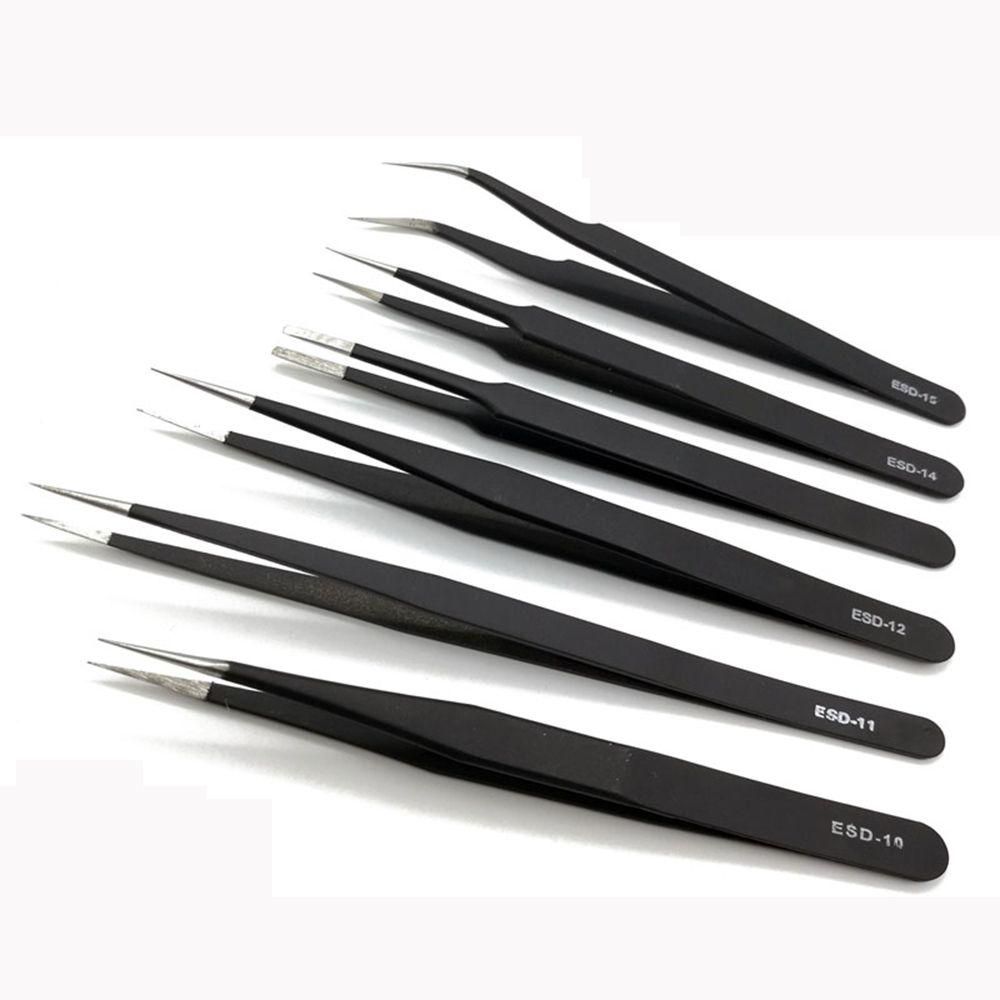 Industrial Repair Tools Anti-Static Stainless Steel Tweezers Curved Straight ESD Safe Eyebrow Clip