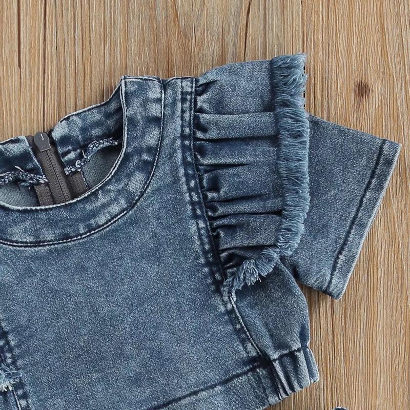 Детский джинсовый комплект из топа и юбки, комплект одежды из двух предметов для маленьких девочек