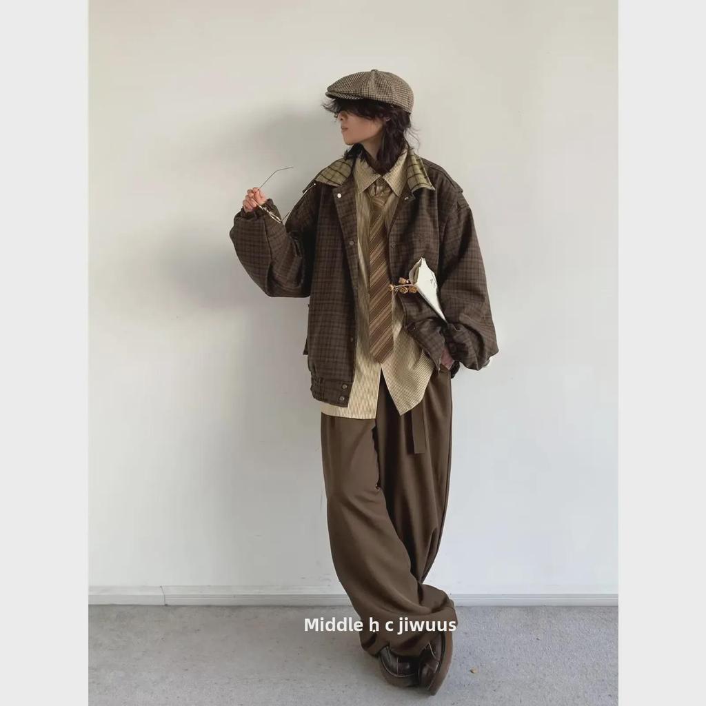 Куртка унисекс в стиле ретро с вышивкой в клетку - осенняя свободная посадка с повседневными лацканами