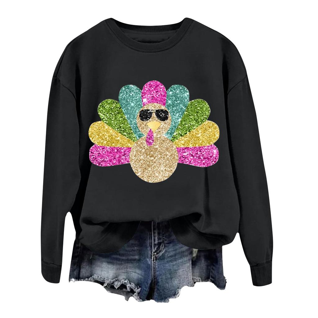 Женская повседневная мода День благодарения с принтом длинный рукав O-образный вырез пуловер толстовки