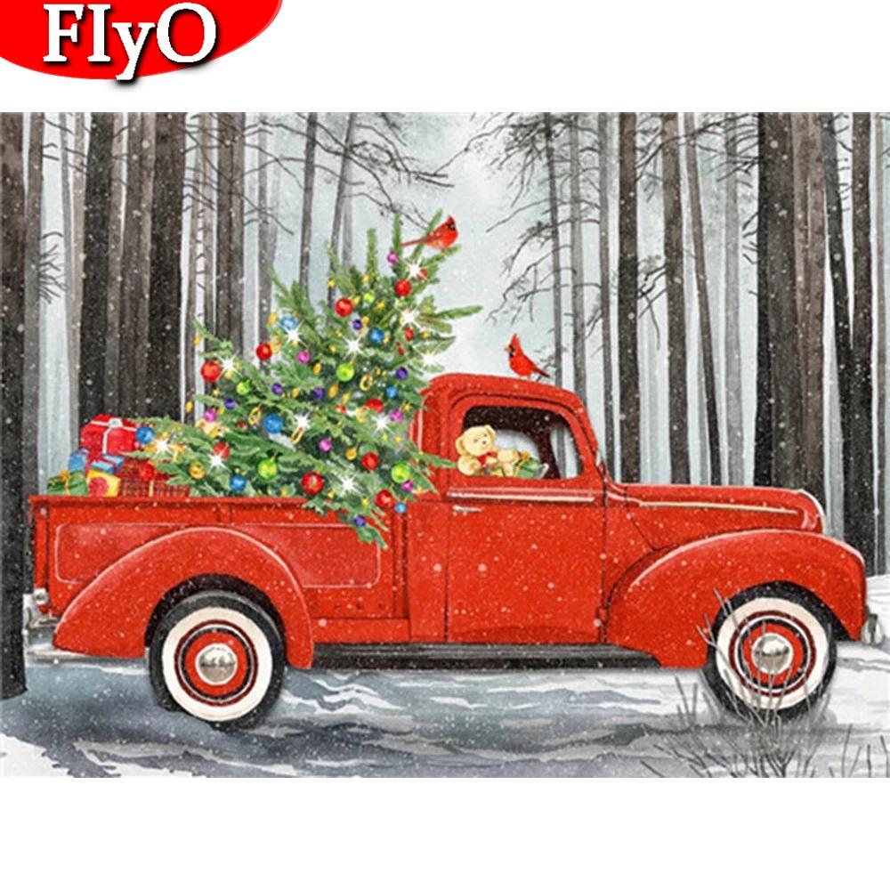 Алмазная картина Рождественская елка Полная площадь Алмазная вышивка Автомобиль Вышивка крестиком Зимний комплект Мозаика Пейзаж Подарок ручной работы