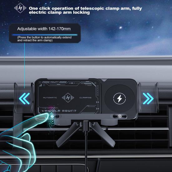 Wireless Car Charger 15W Fast Charging Phone Holder Auto Rotating Phone