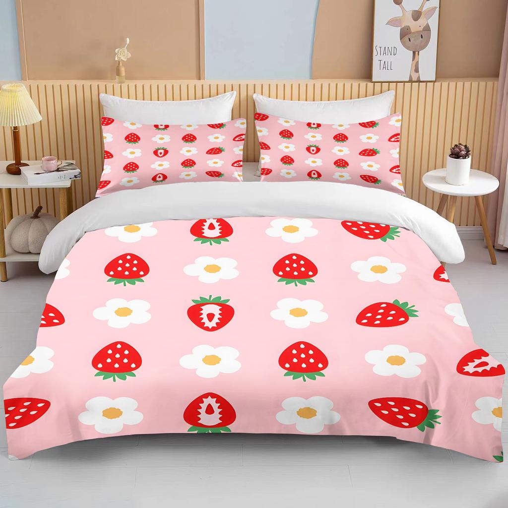 Sweet Strawberry Print Bedding Set Duvet Cover 1 Duvet Cover 2 Pillowcases Adult and Kids Bedding Set Luxury Queen Bedding Set