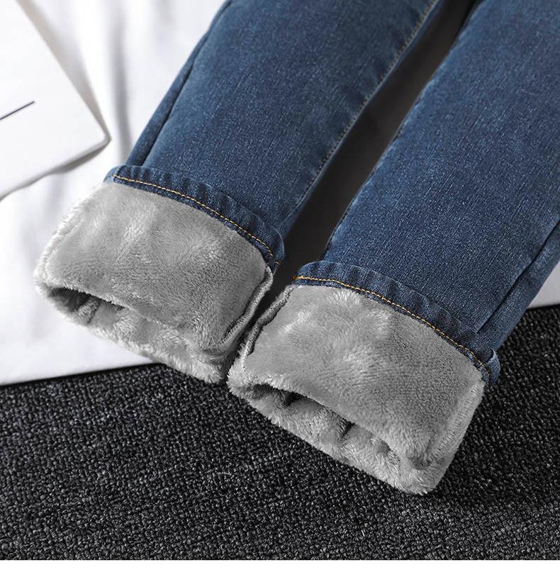 Зима-осень-зима плюс бархатные утепленные эластичные брюки с высокой талией больших размеров женские брюки-карандаш джинсы джинсовые укороченные брюки