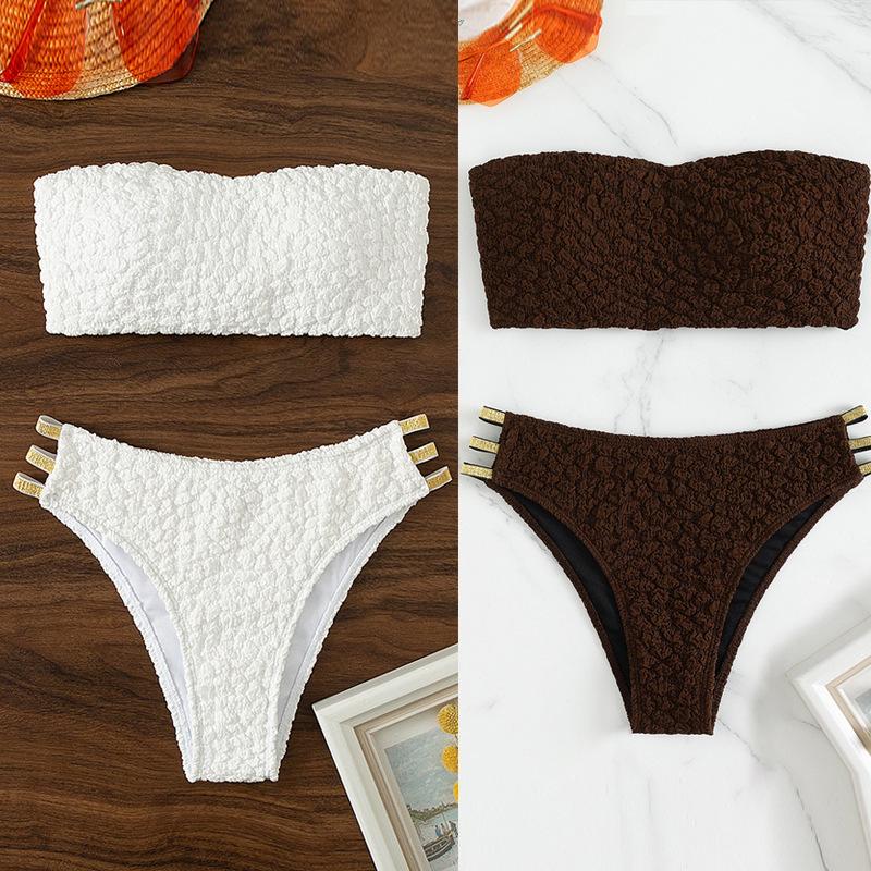 Женский купальник бикини без бретелей с вырезами и высокой талией, стринги - Бразильский пляжный купальник