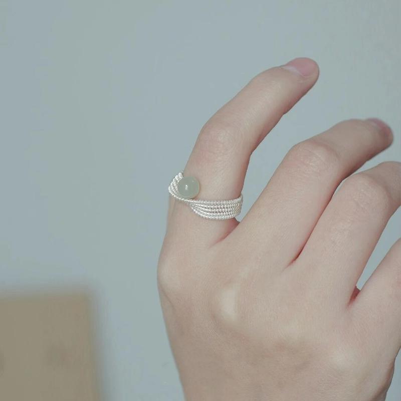 Кольцо из стерлингового серебра с плетеным узором и нефритом хотан, женское, дизайн в этническом стиле, кольцо в национальном стиле