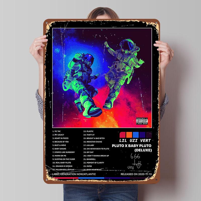 Lil Uzi Vert Pluto X Baby Pluto Metal Poster Custom Wall Art Retro Vintage Tinplate Signs for Man Cave Decoration At Home Room