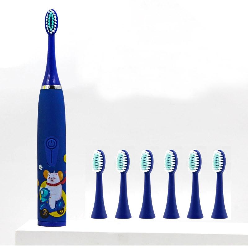 Детская электрическая зубная щетка с 5 сменными насадками, ультразвуковые электрические зубные щетки с героями мультфильмов, перезаряжаемая щетка для чистки зубов для детей