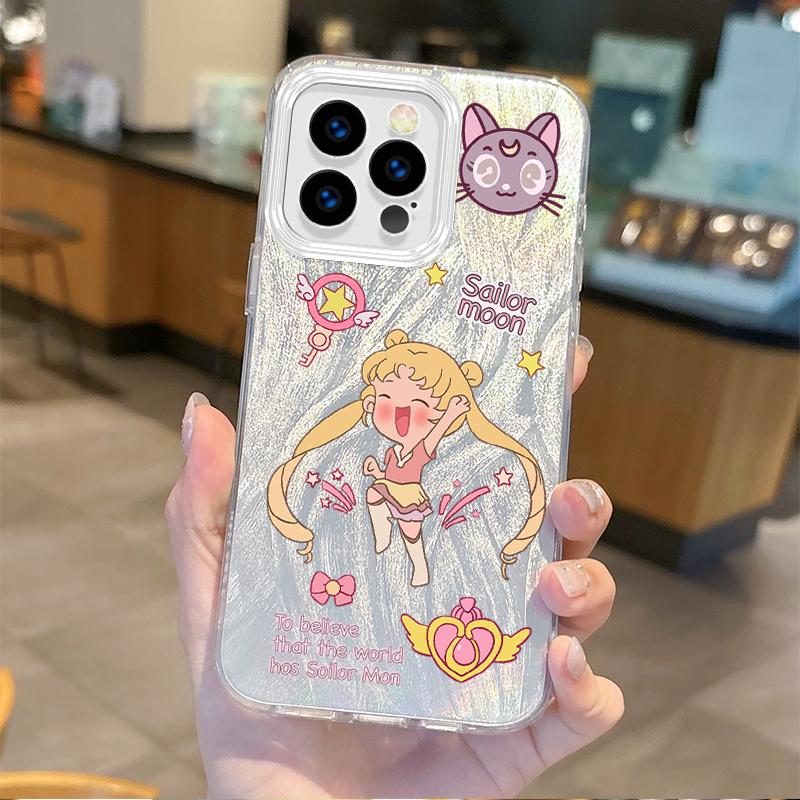 Милый Чехол-Градієнт для Телефона Sailor Moons Аніме для iPhone 16 15 14 13 12 11 8 7 6 Pro Max Plus XS XR Жесткие Ударопрочные Задние Крышки