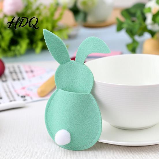 Spring Party Dining Accessory 4 Pcs Easter Bunny Cutlery Holders Felt Tableware Pouch Bags Cute Rabbit Utensil Table Ritual Decor Sleeve Fork Spoon
