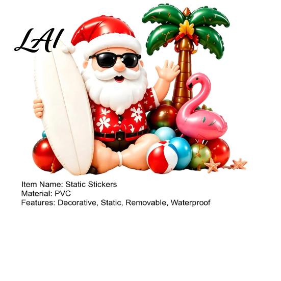 Beach Style Static Stickers Tropical Christmas Window Stickers Santa Claus Flamingo Palm Tree Surfing Board Party Supplies Decals Waterproof