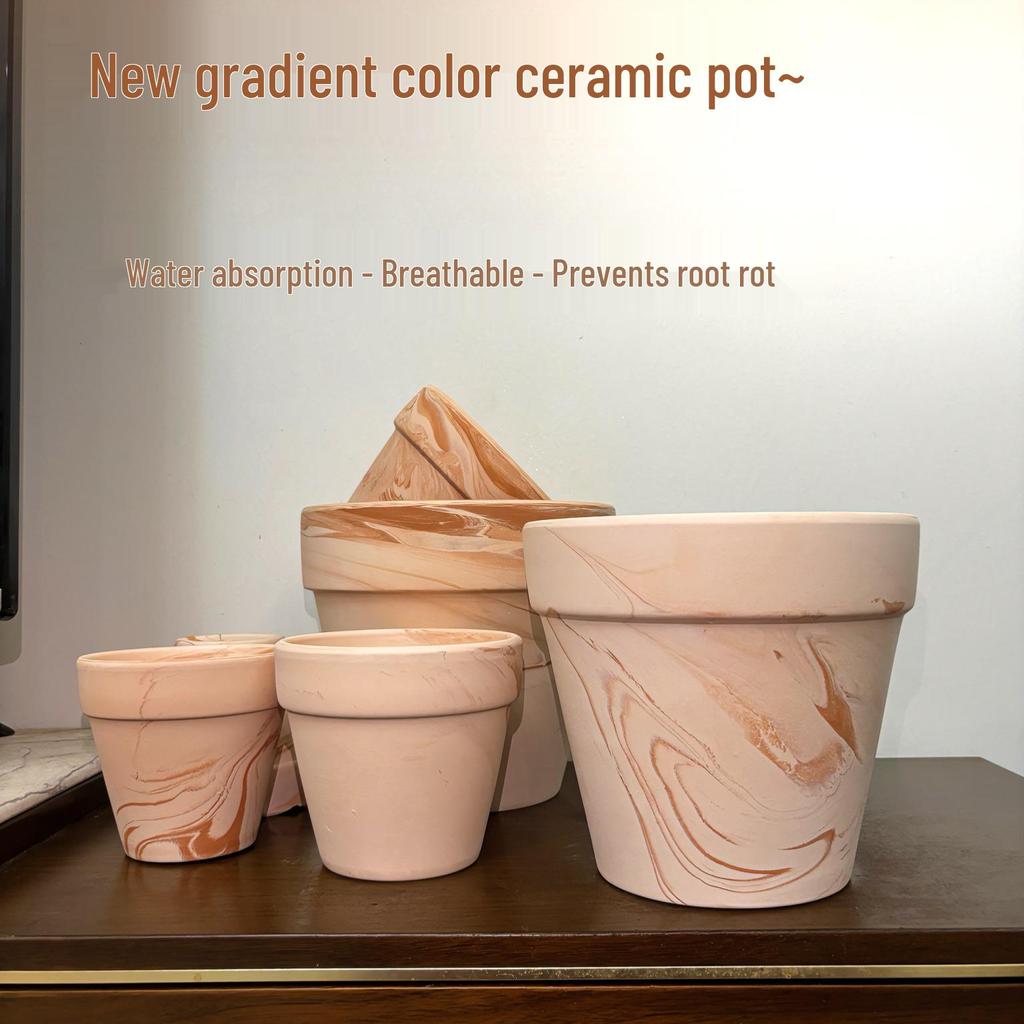 Nordic Style Macchiato Terracotta Flower Pot - Large, Breathable Red Clay with Kiln-Changed Color