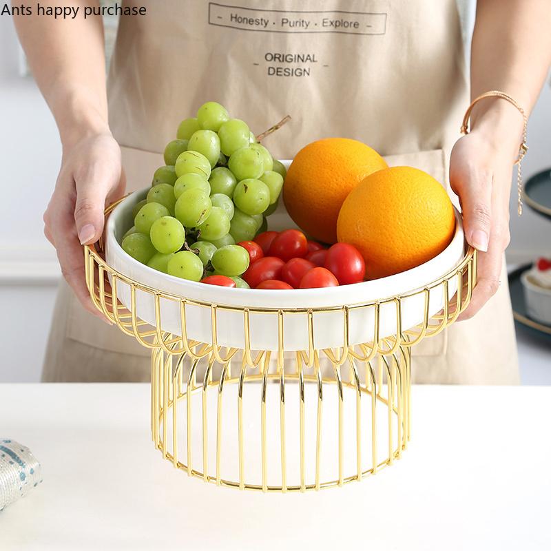 Керамическая фруктовая чаша из североевропейского железа, зеленая гостиная, домашний журнальный столик, тарелка для салата, украшение для корзины с закусками