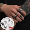 6Pcs Punk Gothic Ring Set Skeleton Poker Joker Skull Design Silver Color for Men Women Couple Gothic Fashion Jewelry