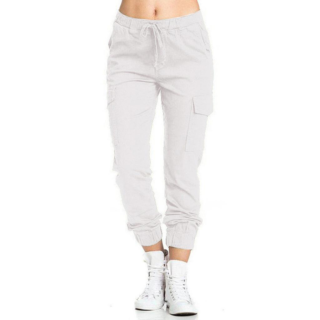 Women's Solid Color Casual Elastic Waist String Side Pocket Pencil Pants