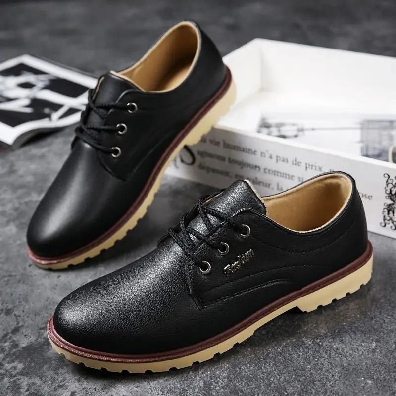 Нескользящие и водонепроницаемые мужские кожаные туфли с круглым носком, плоская мужская повседневная обувь, обувь по акции, удобные, классические, оригинальные
