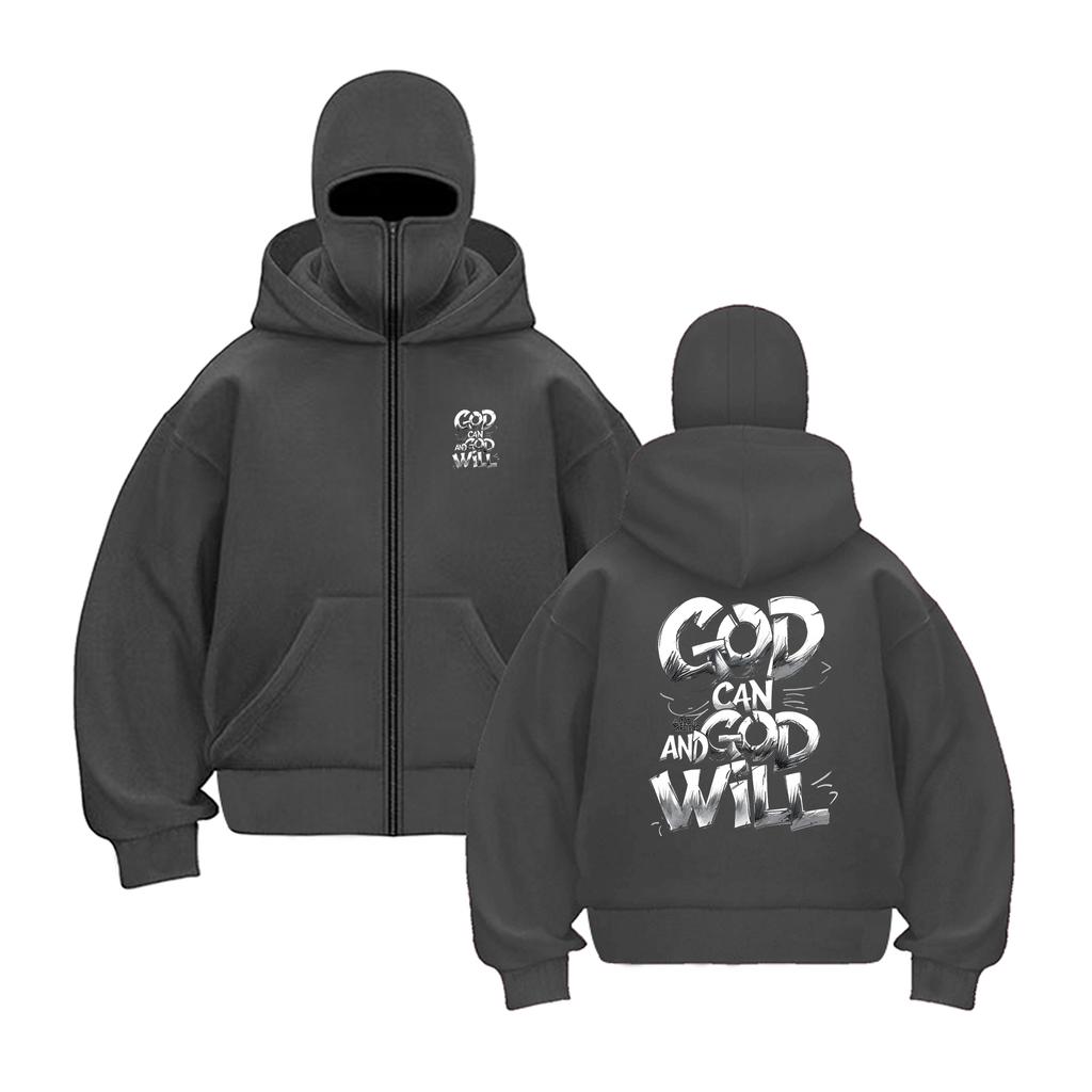 GOD CAN AND GOD WILL Letter Print Autumn and Winter zipper Hooded Sweatshirt Fashionable and Comfortable Round Neck Top Clothing
