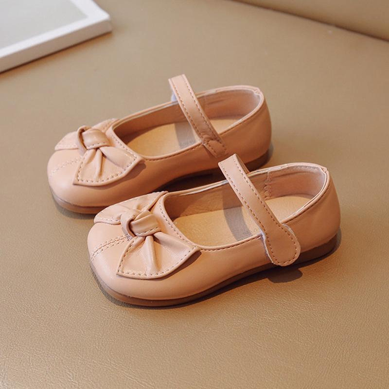 Girls Leather Shoes Bowknot Princess Shoes Soft Soled Solid Color Kids Shoes