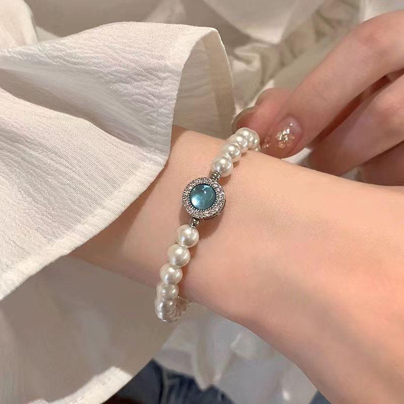 Aquamarine Imitation Pearl Bracelet Women'S Niche Versatile Bracelet Light Luxury High-End Accessories ·