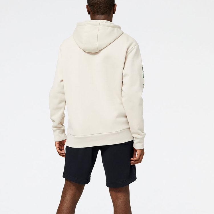 New Balance Hooded Comfortable Letter Thermal Fleece Lined Long Sleeved Sweatshirt Men's Beige (Unisex) Sweatshirts MT23506 TWF