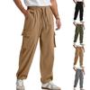 Men's Loose Casual Multi-pocket Work Pants, Youth Stretch Waist Drawstring  Pants