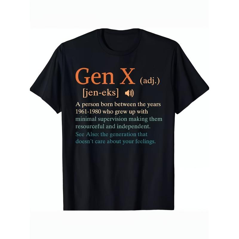 Men'S Gen X Humor 1960-1980 Birthday Edition T-Shirt - Funny Sarcastic Definition & Gen X Funny Saying, Black with Orange Print, Casual Round Neck