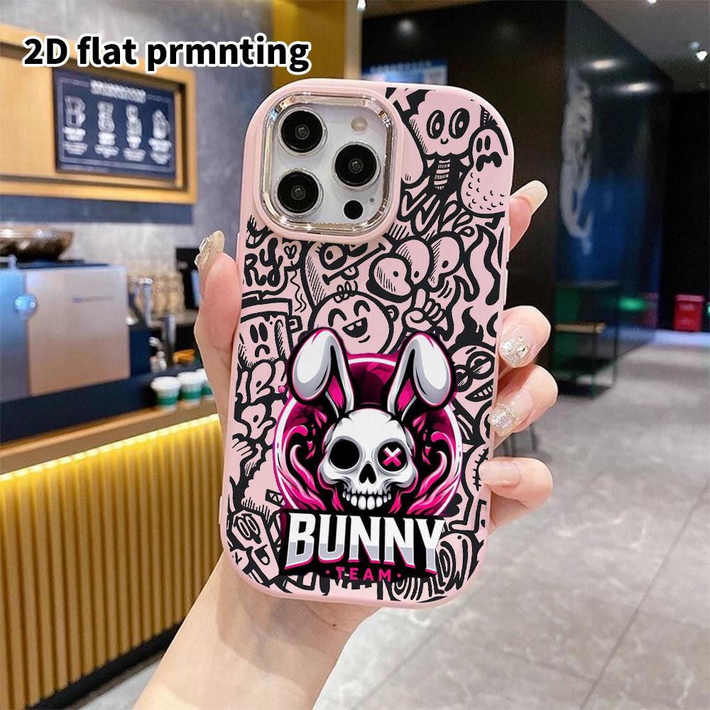 Phone Case: 2D flat design suitable for iPhone 18 17 16 15 14 13 Pro protective case, couple style, skull rabbit, Christmas and Halloween gifts