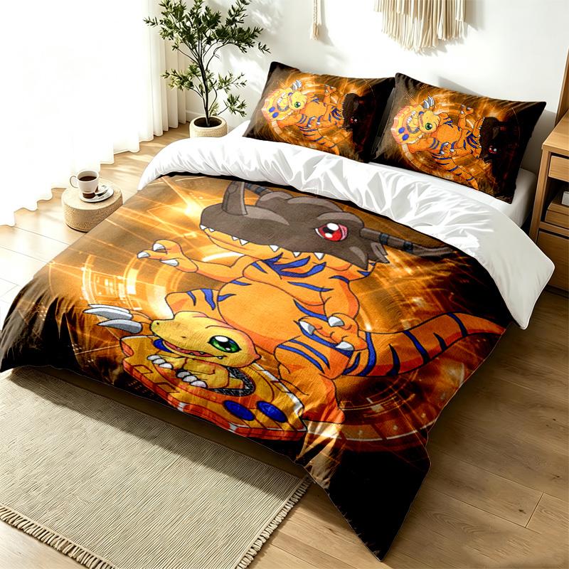 Digimon 3pc Duvet Cover Set Simple Modern Bedding Set Wrinkle Resistant Soft Fabric All Season Use a perfect gift