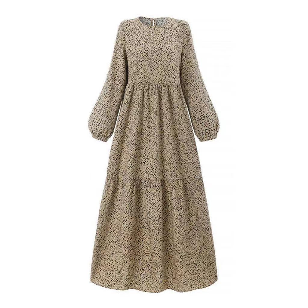 Middle Eastern Muslim Casual Polka Dot Long Sleeve Pullover Dress
