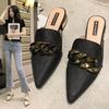 Female Shoes Shallow Low Mules for Women Square Heel Slippers Casual Pointed Toe Slides Rivet New Block Luxury Cover Soft