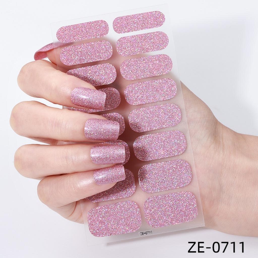 16Tips Full Cover Nail Stickers DIY Nail Polish Strips Sparkling Glitter Self Adhesive Nail Art Stickers Manicure Decoration