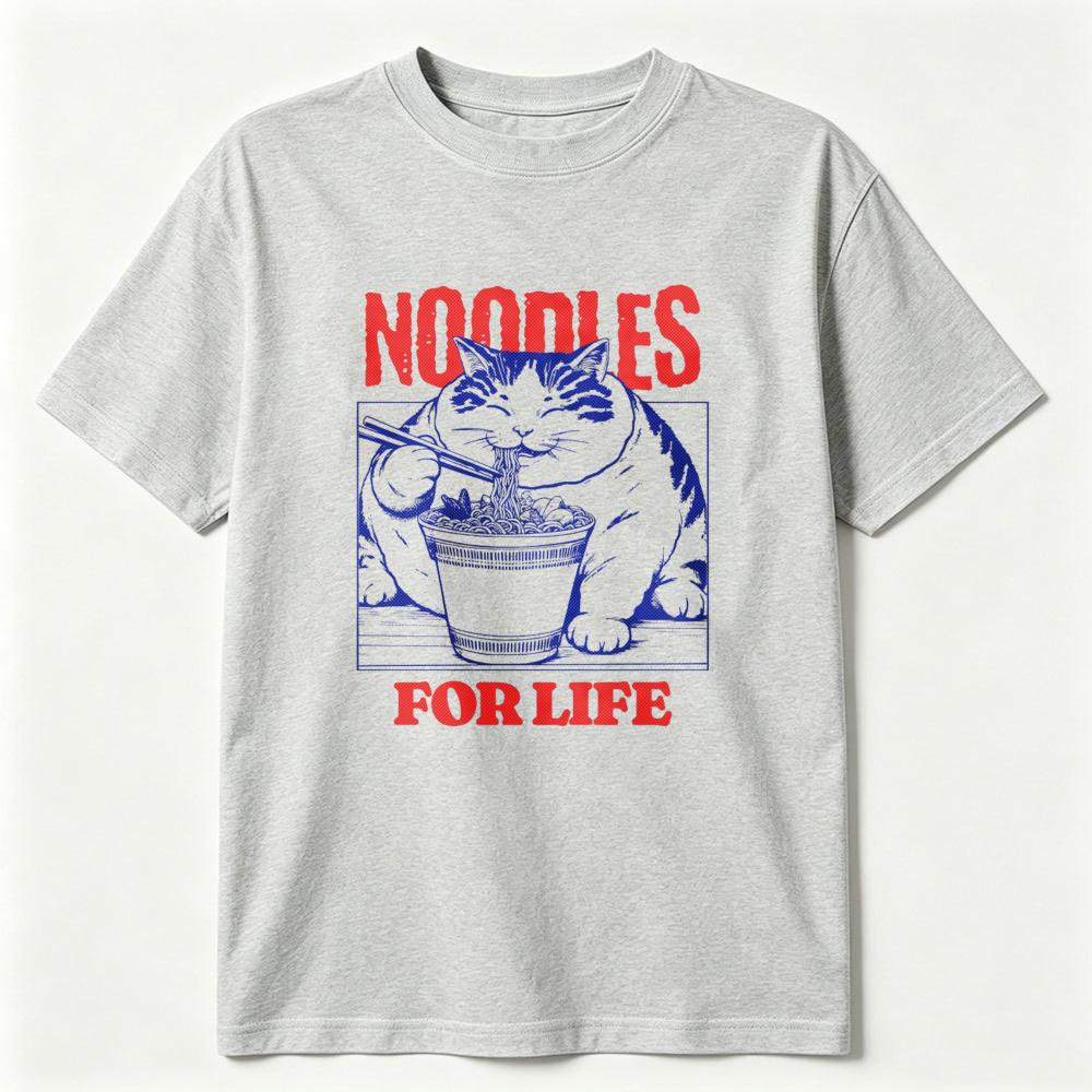 Noodles For Life Graphic Tee Funny Cat Eating Asian Food Humor Unisex Unisex Tshirt Summer Casual Cotton Shirts