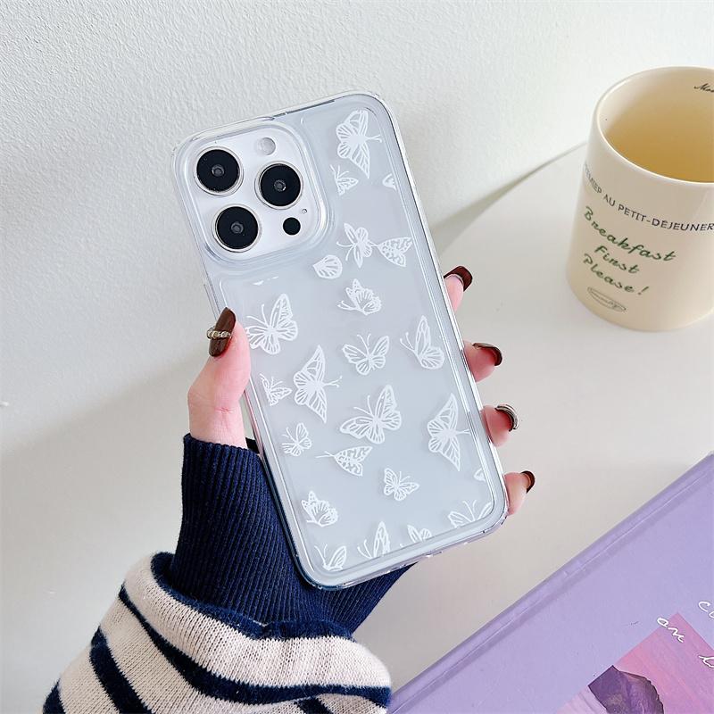 Прозрачный противоударный чехол с бабочкой для iPhone 15 14 13 12 11 Pro Max Plus, силиконовая мягкая задняя крышка из ТПУ