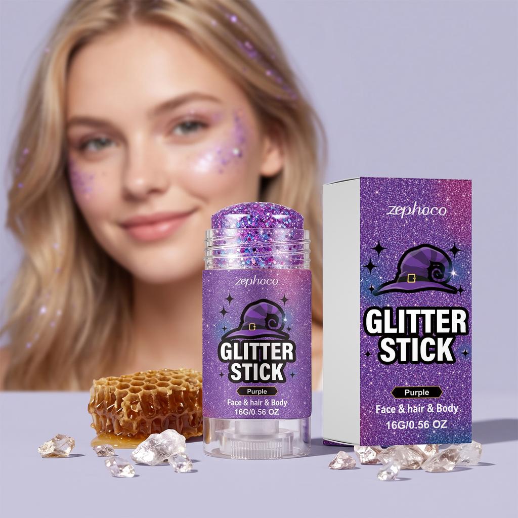Zephoco Halloween Shimmer Makeup Stick Purple, Festive Party Makeup Glitter Decoration Solid Cream