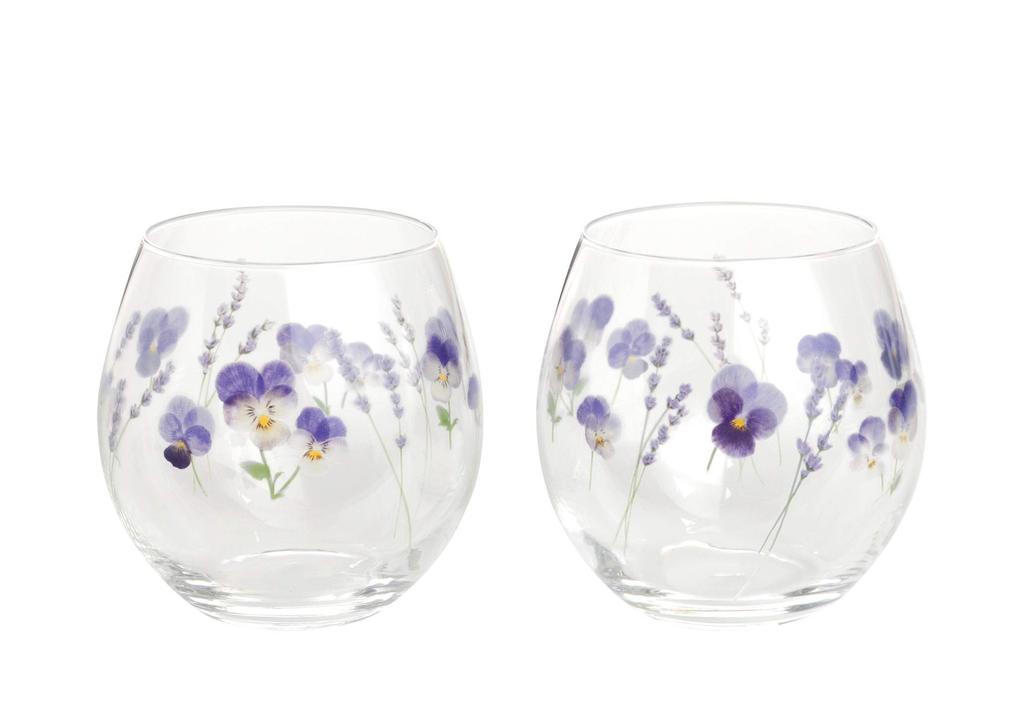 Toyo Sasaki Glass Hanafumi Tumbler Glasses, Approx. 380ml, Set of 2, Viola and Lavender Design, Made In Japan, Dishwasher Safe, G099-T283