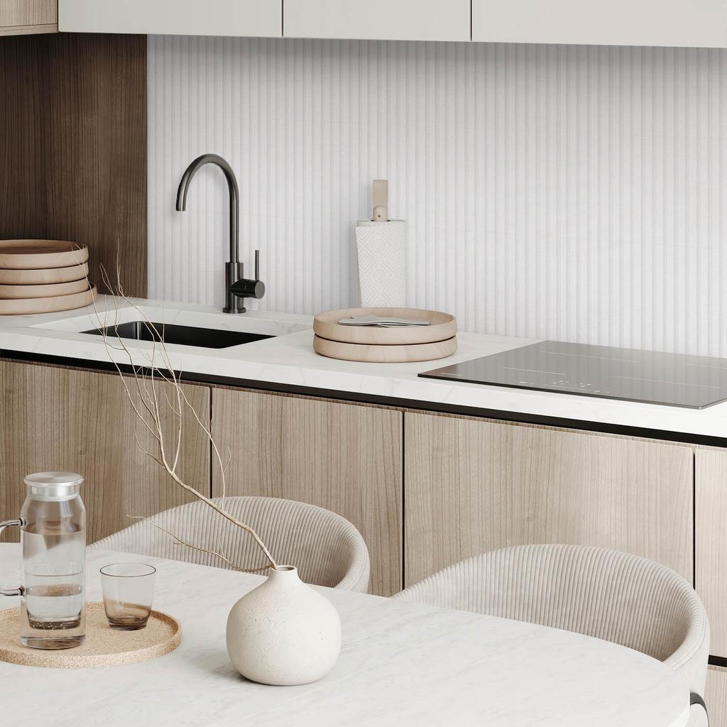 Pack of Self-Adhesive Vinyl Tiles with Printed Vertical Stripes in the Background 20x20x20 cm