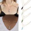 Fashion Natural Stone Moon Choker Gold Color Crystal Pendant Necklace Natural Stone Necklace With Glass Hexagon Neck