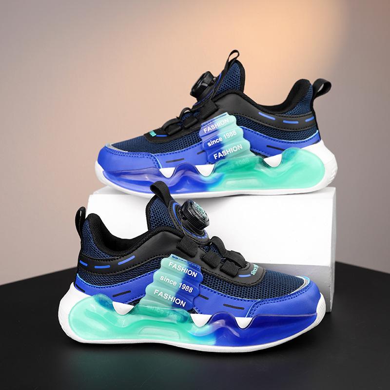 Boys Shoes Breathable Double Net Boys Running Shoes Spring Popular Button Shoes Lightweight Non-slip Children's Shoes Mesh Shoes