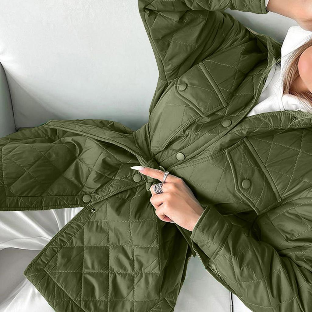 Женское длинное пальто на пуговицах с лацканами, свободного кроя, теплое, с ромбовидным узором, полностью утепленное хлопком