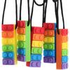 5 Pcs Baby Teether Rainbow Brick Chew Necklace Baby Silicone Teether Autism Sensory Chew Toy Kids